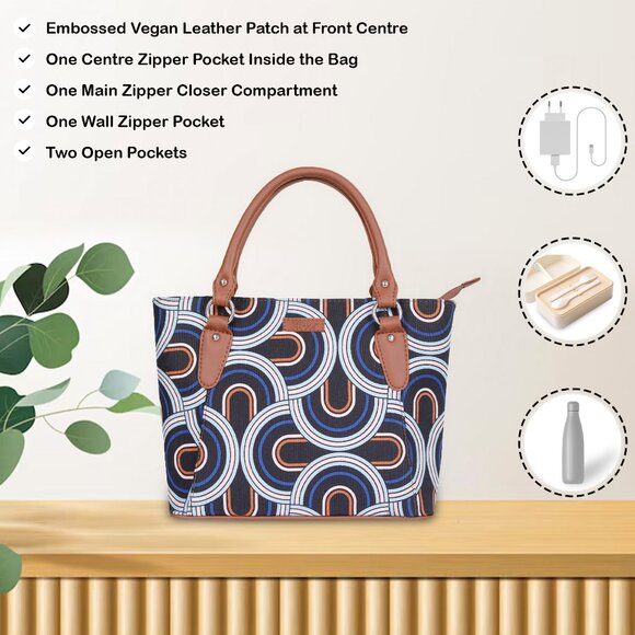 Handcrafted Abstract Print Fabric Top Handle Handbag, Women’s Satchel Purse - Picture 4 of 11